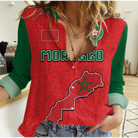 (Custom Personalised) Morocco Football Mixed Flag Map Style Women Casual Shirt - Wonder Print Shop