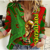 Portugal Football Women Casual Shirt Dragon of Royal Arms During The Reign of Queen Maria II - Wonder Print Shop