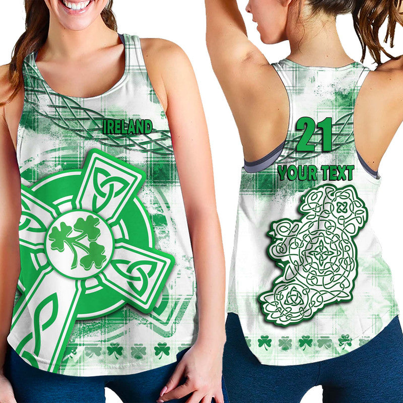 (Custom Personalised And Number) Ireland Cross Cricket Team Women Racerback Tank Celtic Irish Green Pattern Unique - Wonder Print Shop