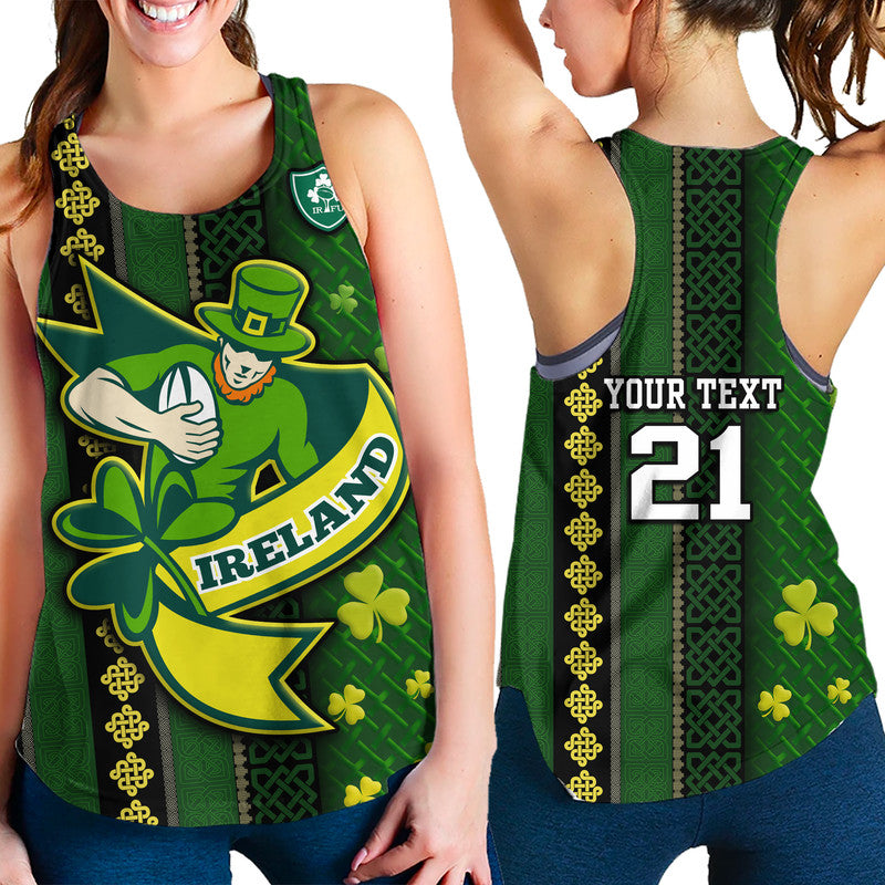 (Custom Personalised) Ireland Celtic Knot Rugby Women Racerback Tank Irish Gold and Green Pattern - Wonder Print Shop