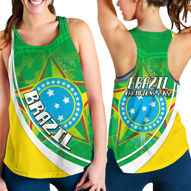 Brazil Football Coat Of Arms Women Racerback Tank Canarinha Champions World Cup 2022 - Wonder Print Shop