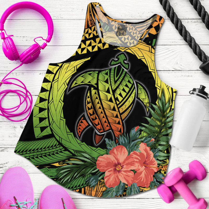 Polynesian Turtle Women Racerback Tank Circle Turtle Hibiscus Reggae - Wonder Print Shop