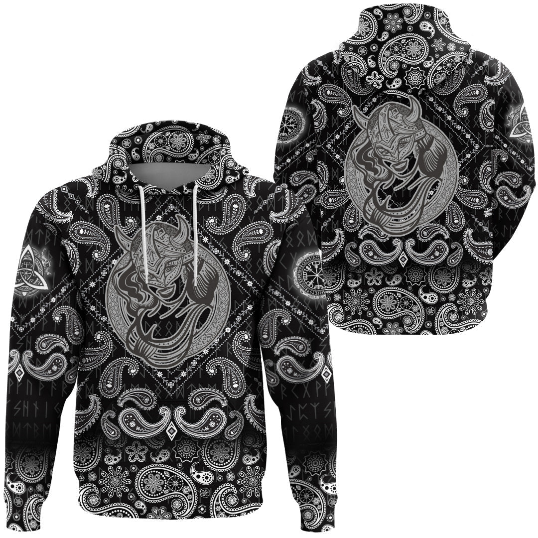 Viking Hoodie Women Vitage Viking with Bandana Paisley Style RLT12 - Wonder Print Shop