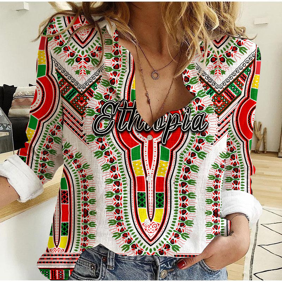 Ethiopia Casual Shirt Dashiki White Style LT6 - Wonder Print Shop