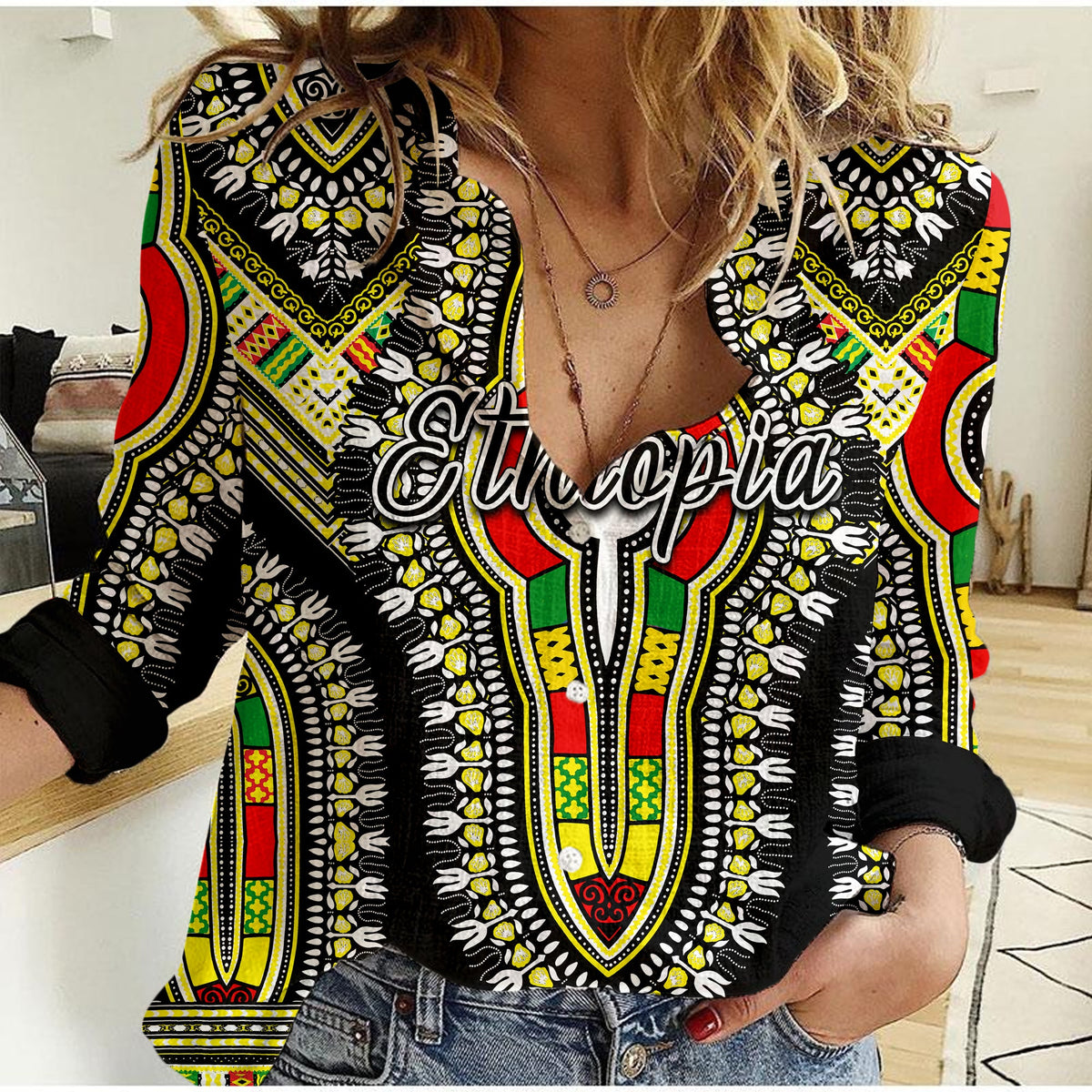 Ethiopia Casual Shirt Dashiki Black Style LT6 - Wonder Print Shop