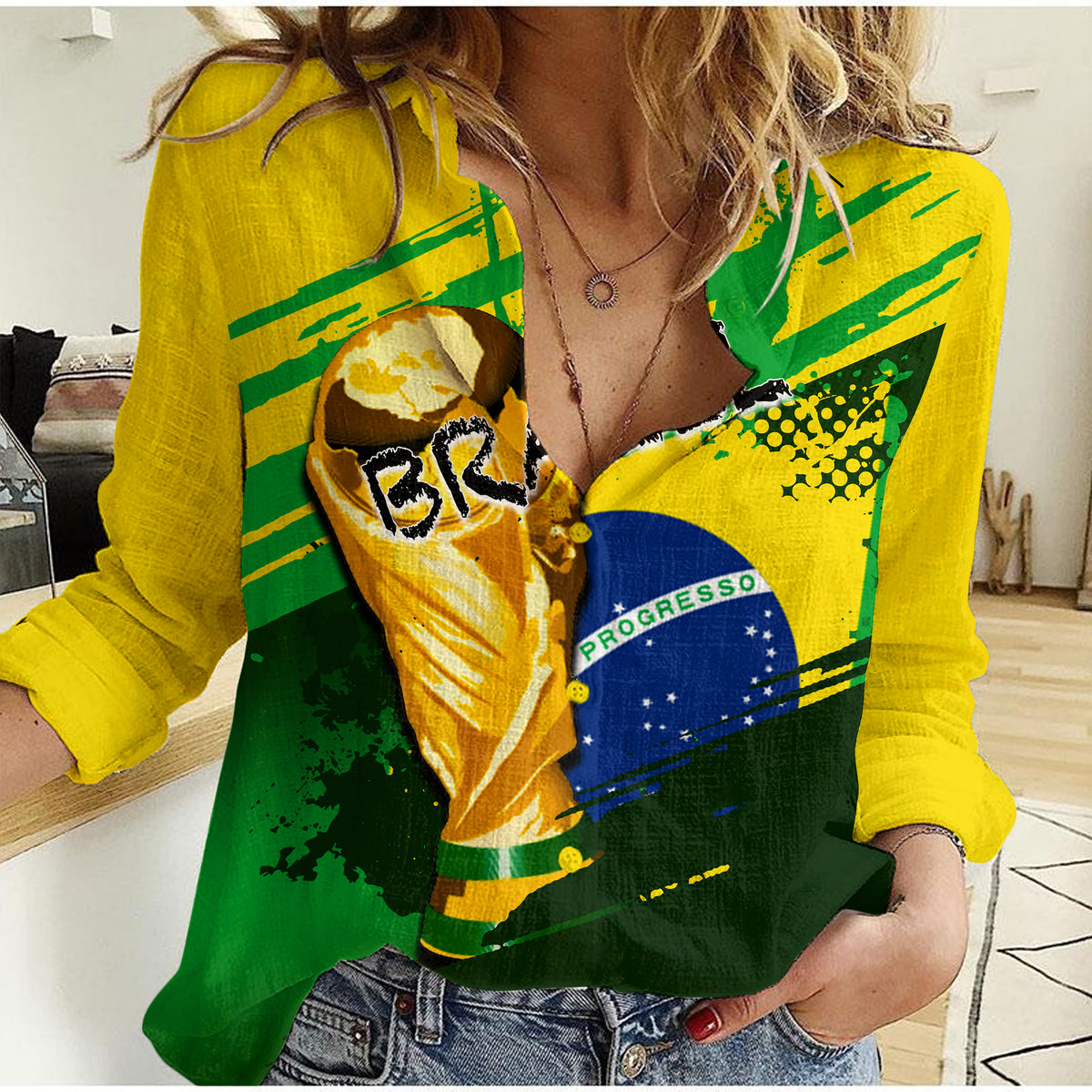 Brazil World Cup Soccer Women Casual Shirt LT6 - Wonder Print Shop