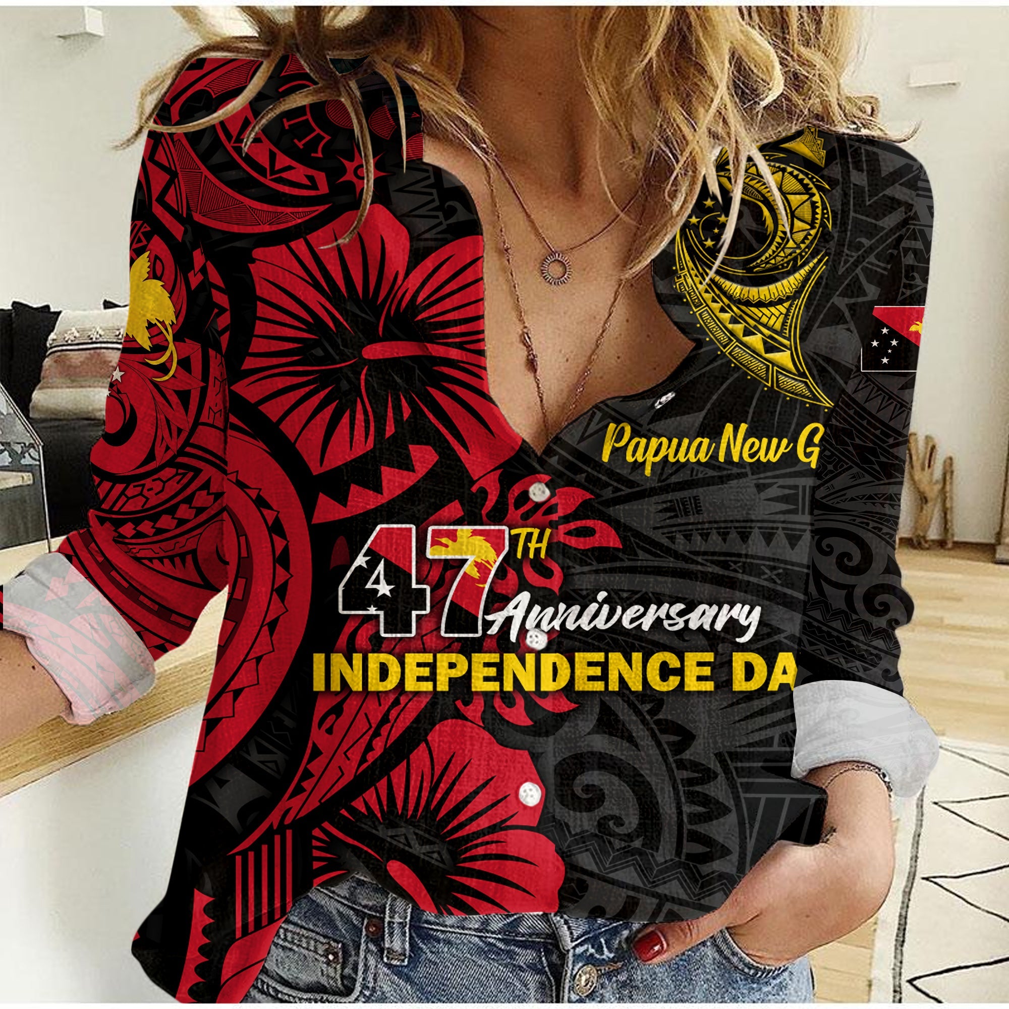 Papua New Guinea 47th Independence Day Bird Of Paradise Women Casual Shirt LT2 - Wonder Print Shop