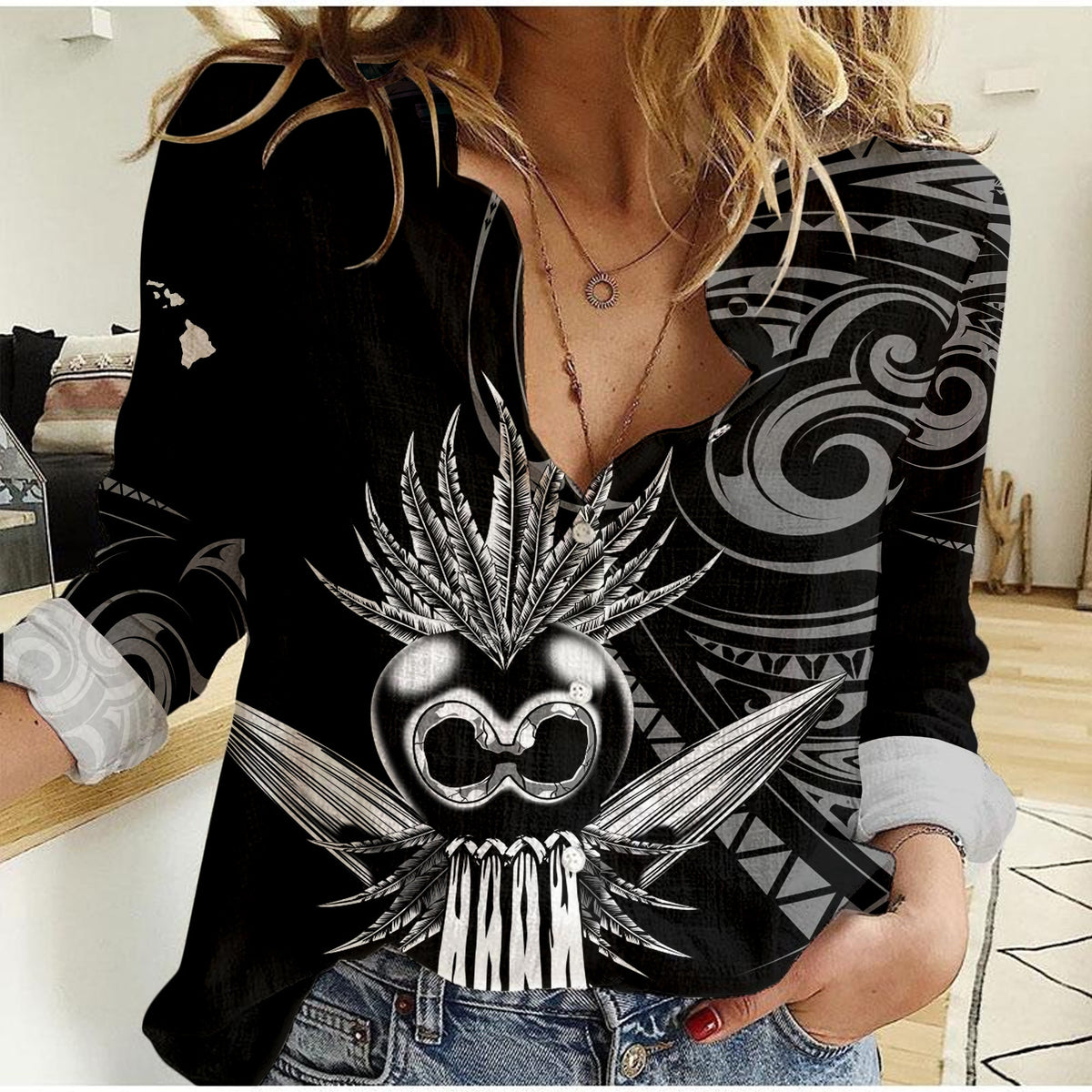 Custom Personalised Hawaii Ikaika Warrior Women Casual Shirt LT2 - Wonder Print Shop