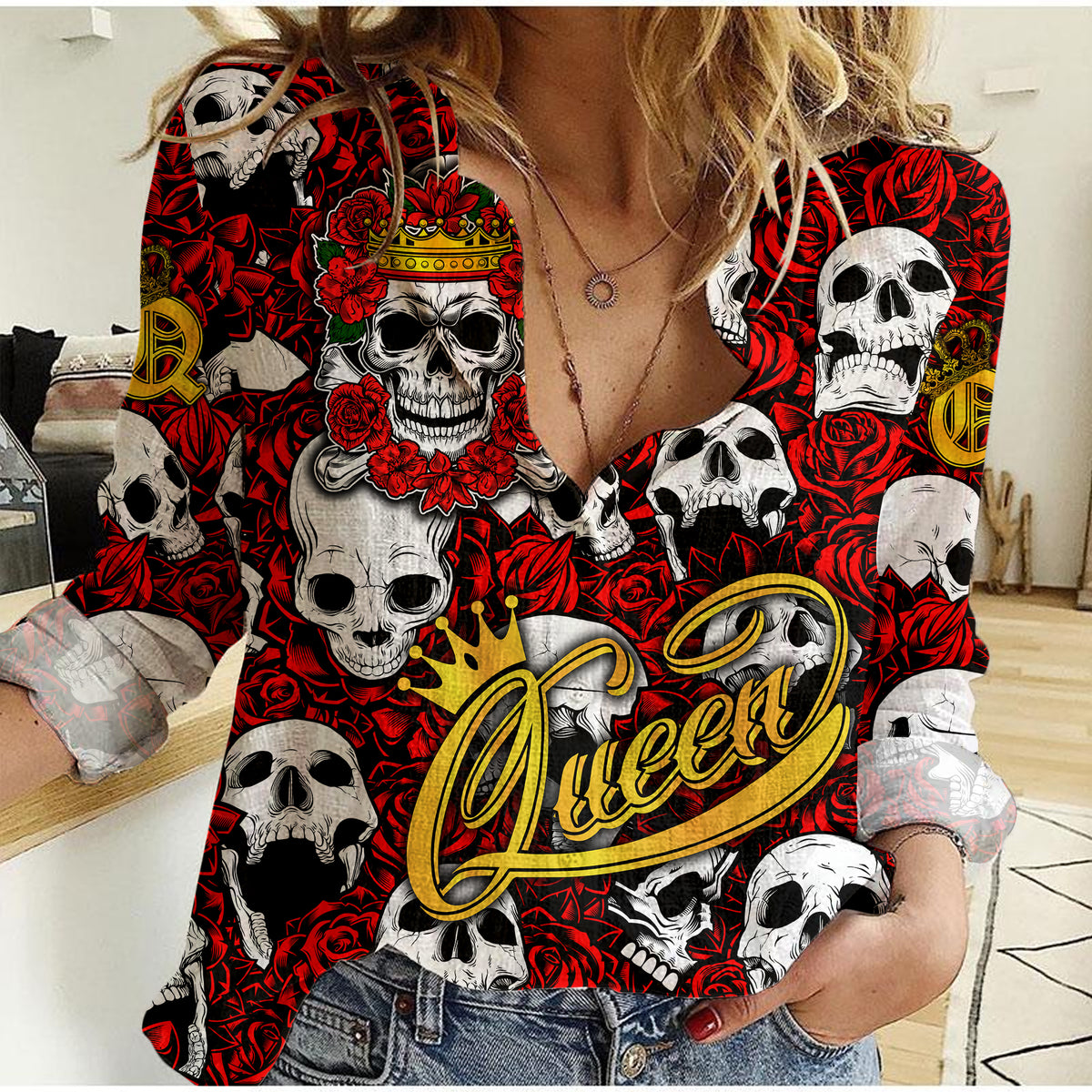 Skull Rose Queen - Death Cannot Divide Us Women Casual Shirt - LT2 - Wonder Print Shop