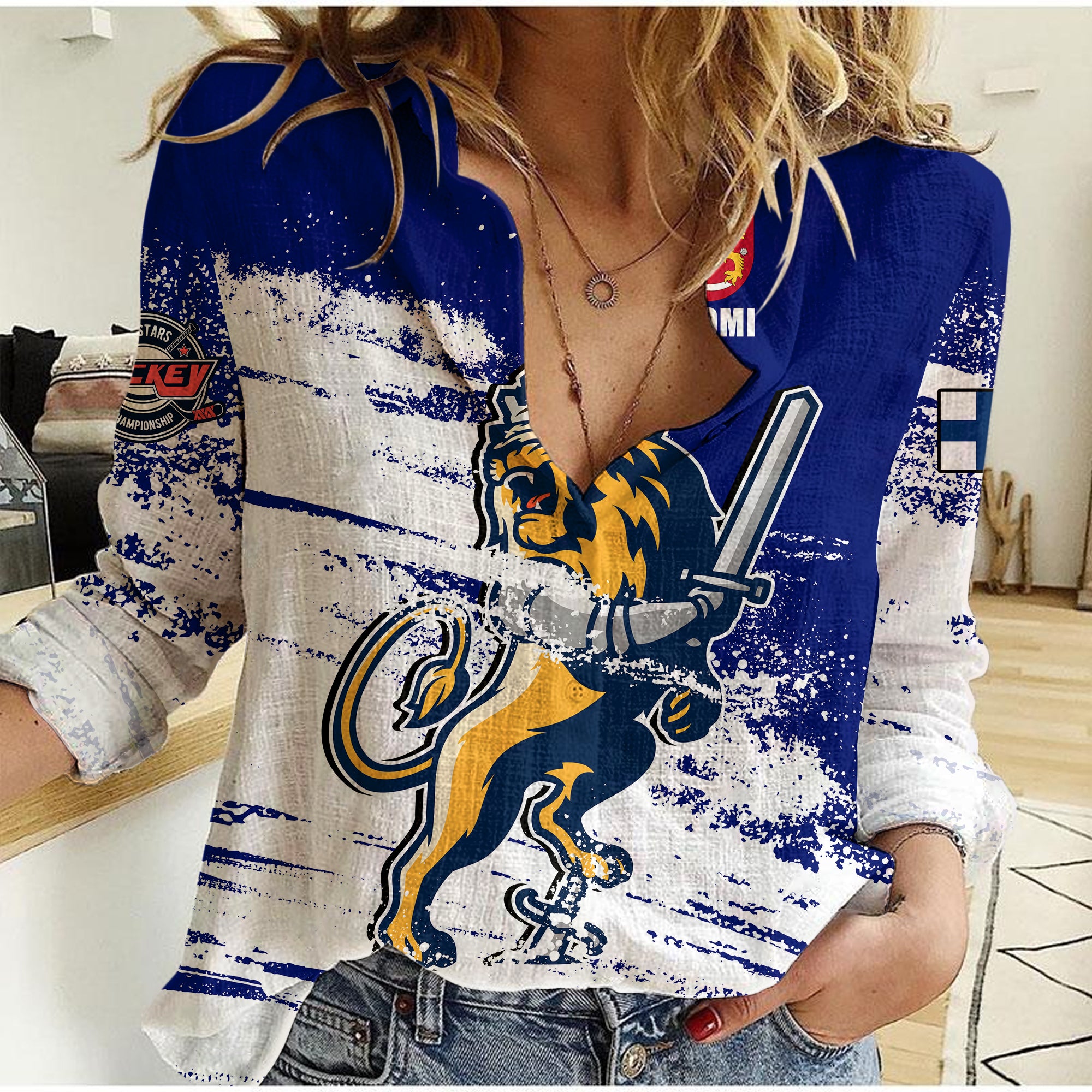 Finland Suomi Leijonat Hockey Women Casual Shirt - LT2 - Wonder Print Shop