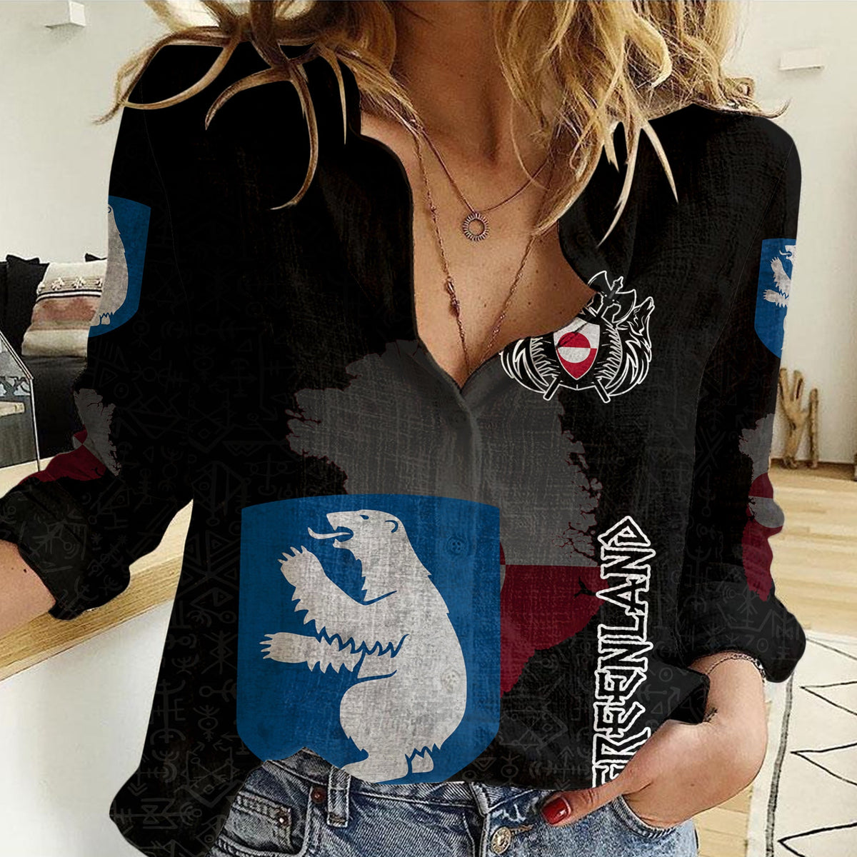 (Custom) Viking - Greenland Flag and Map Women Casual Shirts style Viking Geri and Freki RLT12 - Wonder Print Shop