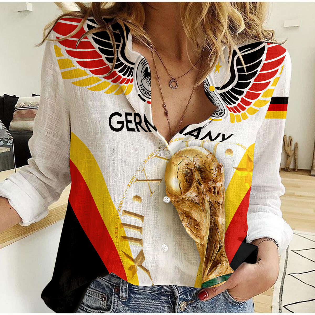 (Custom Personalised) Germany Football World Cup 2022 Women Casual Shirt - LT2 - Wonder Print Shop