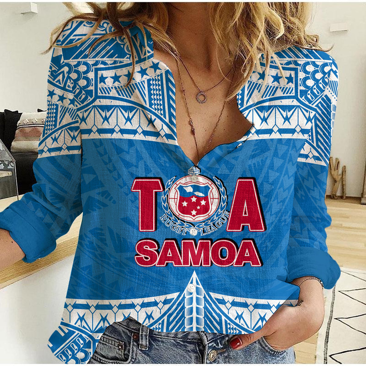 Toa Samoa Rugby Casual Shirt Blue Sky LT6 - Wonder Print Shop