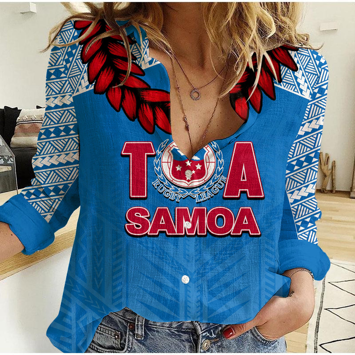 Toa Samoa Ula Fla Rugby Casual Shirt Blue Sky Jersey 2022 LT6 - Wonder Print Shop