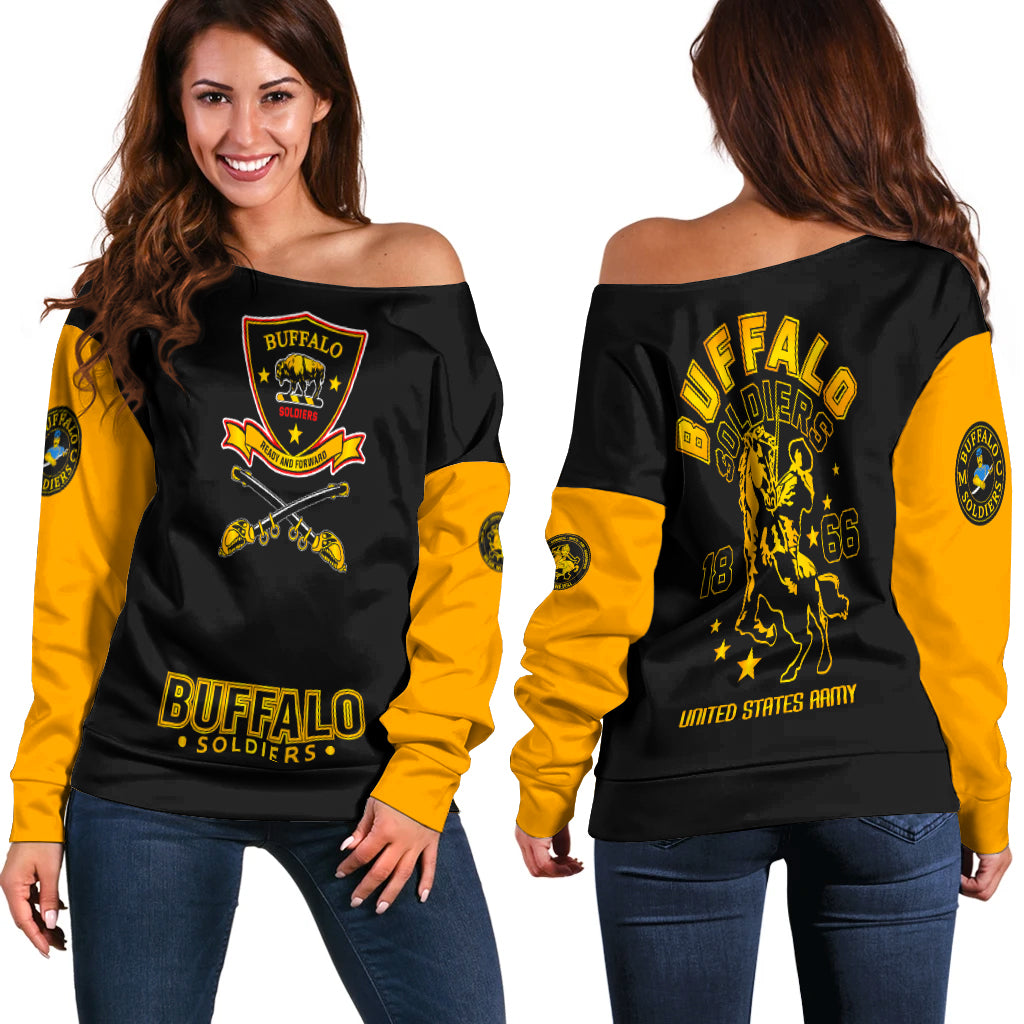 Buffalo Soldiers African American Legend Of The Black Soldiers Women Off Shoulder Sweater - LT2 - Wonder Print Shop