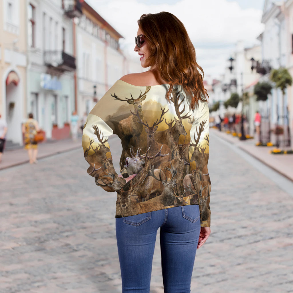 Deer Hunting - Like Hunting, Like Wild Life Women Off Shoulder Sweater - LT2 - Wonder Print Shop