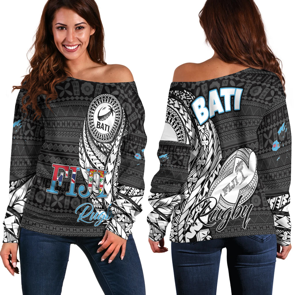 Fiji Rugby Bati Tapa Pattern Women Off Shoulder Sweater LT2 - Wonder Print Shop