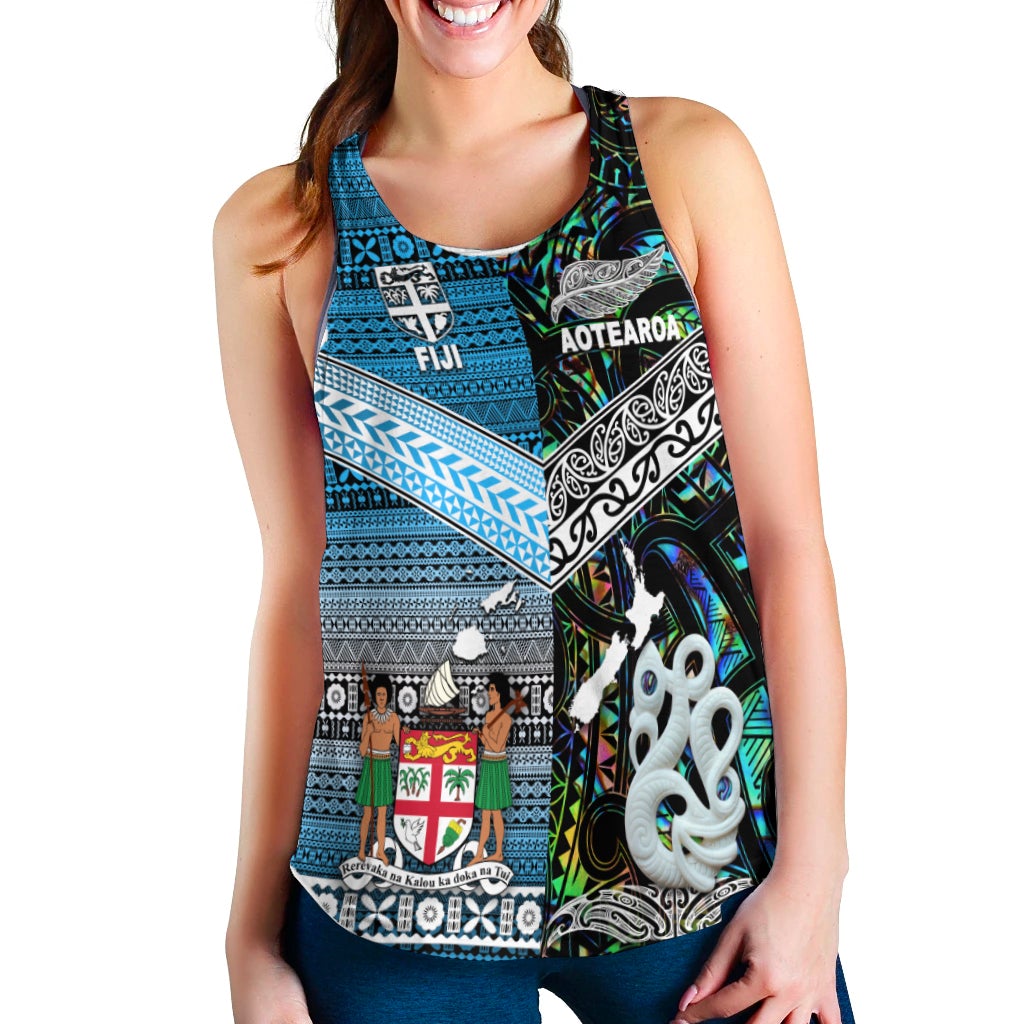 New Zealand Maori Aotearoa Fiji Tapa Together Women Racerback Tank Paua Shell LT8 - Wonder Print Shop