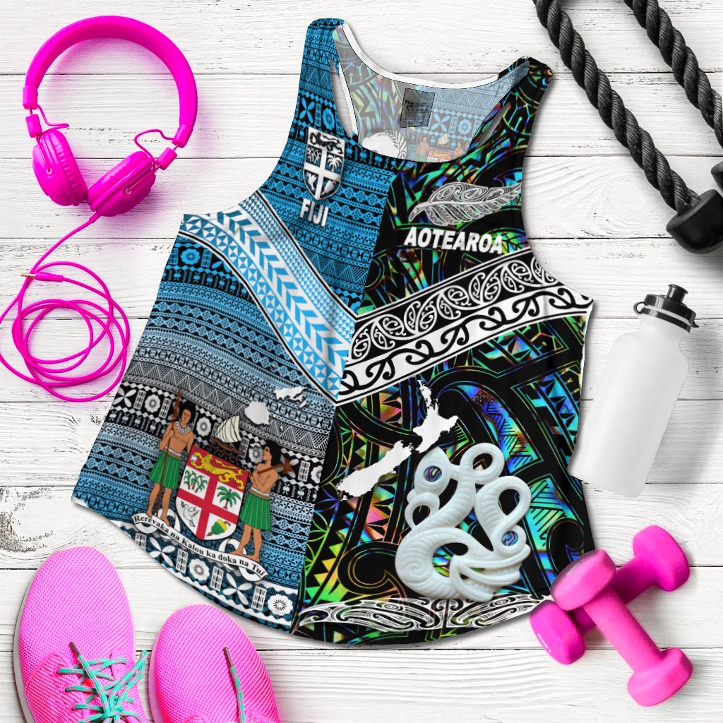 New Zealand Maori Aotearoa Fiji Tapa Together Women Racerback Tank Paua Shell LT8 - Wonder Print Shop