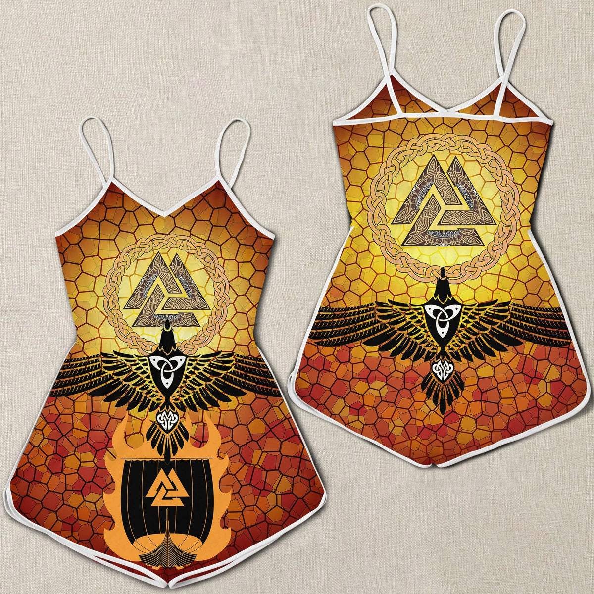 viking-women-rompers-raven-of-odin-and-drakkar-on-fire-on-vignette-gold-valknut