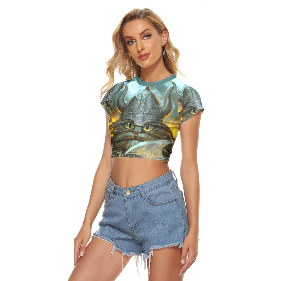 Viking Clothing Vikings Cat Warrior Raglan Cropped T shirt RLT12 - Wonder Print Shop