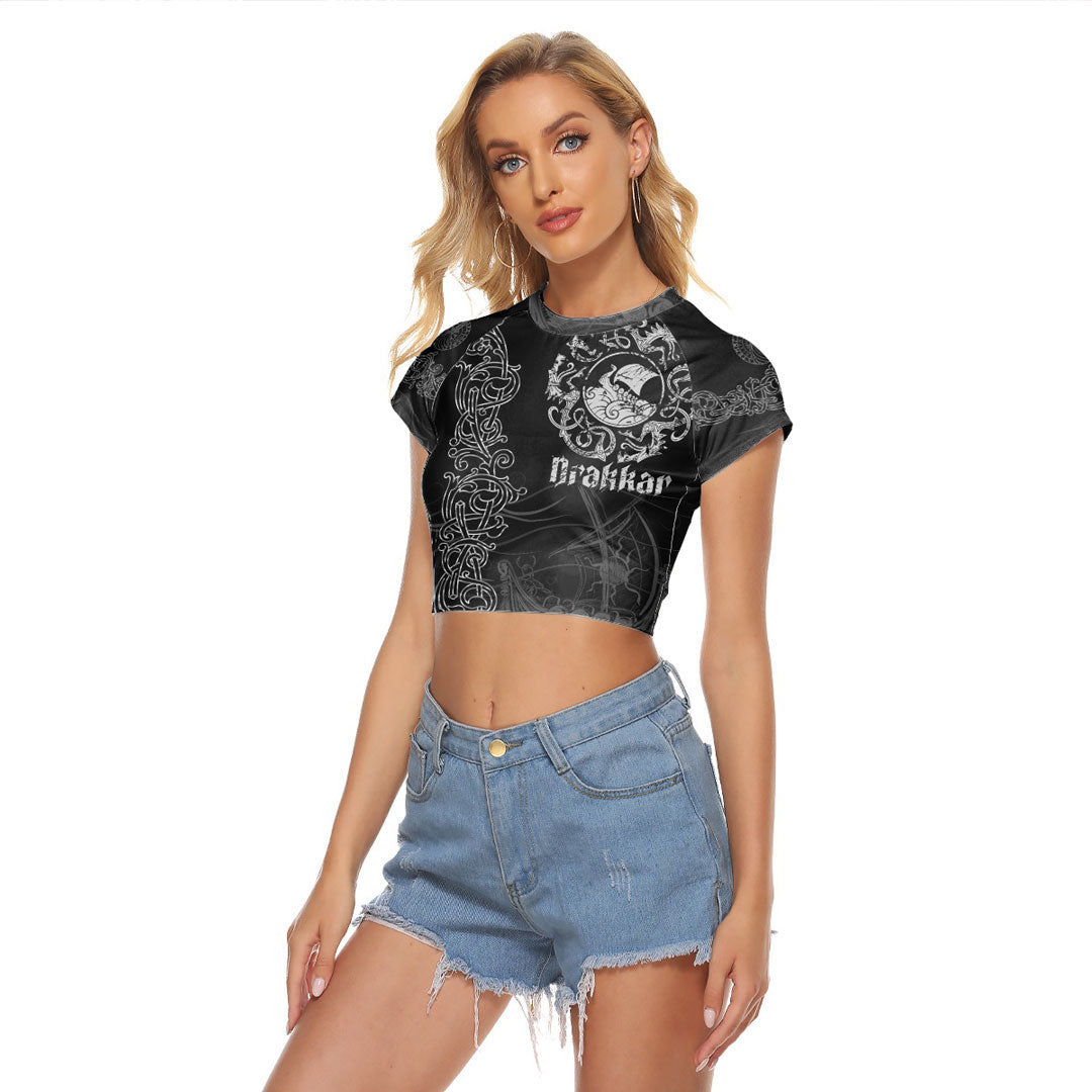 Viking Clothing Viking Drakkar Warship Raglan Cropped T shirt RLT12 - Wonder Print Shop