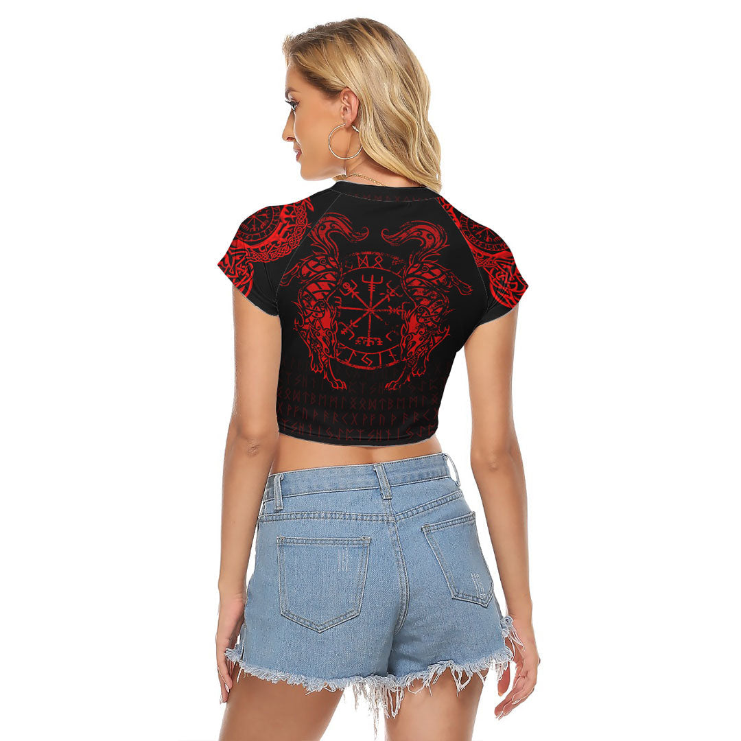Viking Clothing Viking Compass Vegvisir Tattoo Red Version Raglan Cropped T shirt RLT12 - Wonder Print Shop