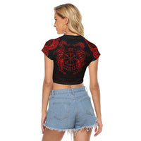 Viking Clothing Viking Compass Vegvisir Tattoo Red Version Raglan Cropped T shirt RLT12 - Wonder Print Shop