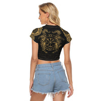 Viking Clothing Viking Compass Vegvisir Tattoo Gold Version Raglan Cropped T shirt RLT12 - Wonder Print Shop