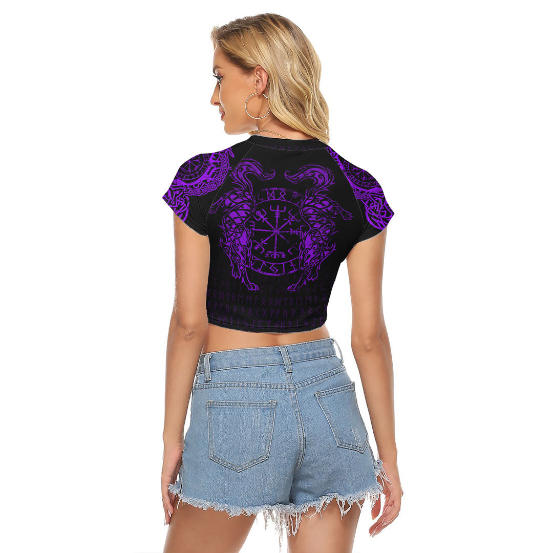 Viking Clothing Viking Compass Vegvisir Tattoo Purple Version Raglan Cropped T shirt RLT12 - Wonder Print Shop