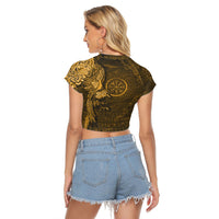 Viking Clothing Vegvisir With Raven Viking Compass Gold Version Raglan Cropped T shirt RLT12 - Wonder Print Shop