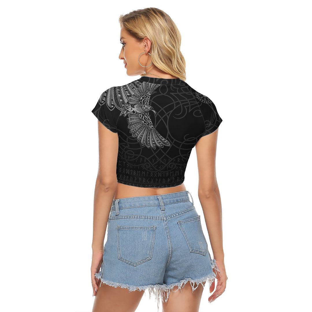 Viking Clothing Viking Odins Raven Tattoo Raglan Cropped T shirt RLT12 - Wonder Print Shop