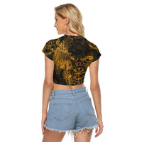 Viking Clothing Viking Odin Tattoo Gold Version Raglan Cropped T shirt RLT12 - Wonder Print Shop