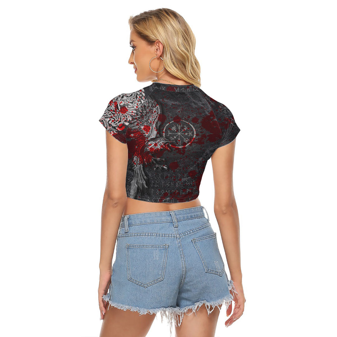 Viking Clothing Viking Odin Raven Tattoo Style Blood Version Raglan Cropped T shirt RLT12 - Wonder Print Shop