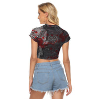 Viking Clothing Viking Odin Raven Tattoo Style Blood Version Raglan Cropped T shirt RLT12 - Wonder Print Shop