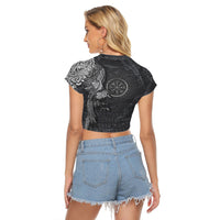 Viking Clothing Vegvisir With Raven Viking Compass Raglan Cropped T shirt RLT12 - Wonder Print Shop