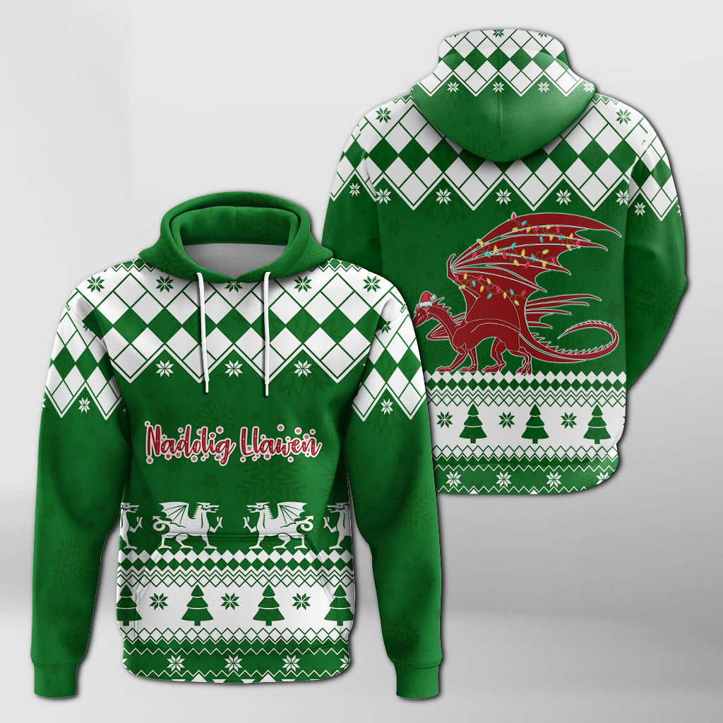 Red Dragon Nadolig Llawen Wales Christmas Hoodie - Simple Style - Wonder Print Shop