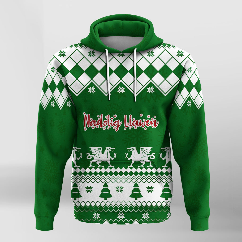 Red Dragon Nadolig Llawen Wales Christmas Hoodie - Simple Style - Wonder Print Shop