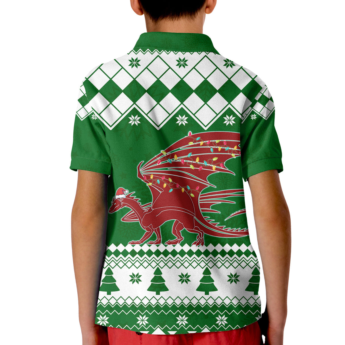 Red Dragon Nadolig Llawen Wales Polo Shirt Christmas for Kid Simple Style - Wonder Print Shop