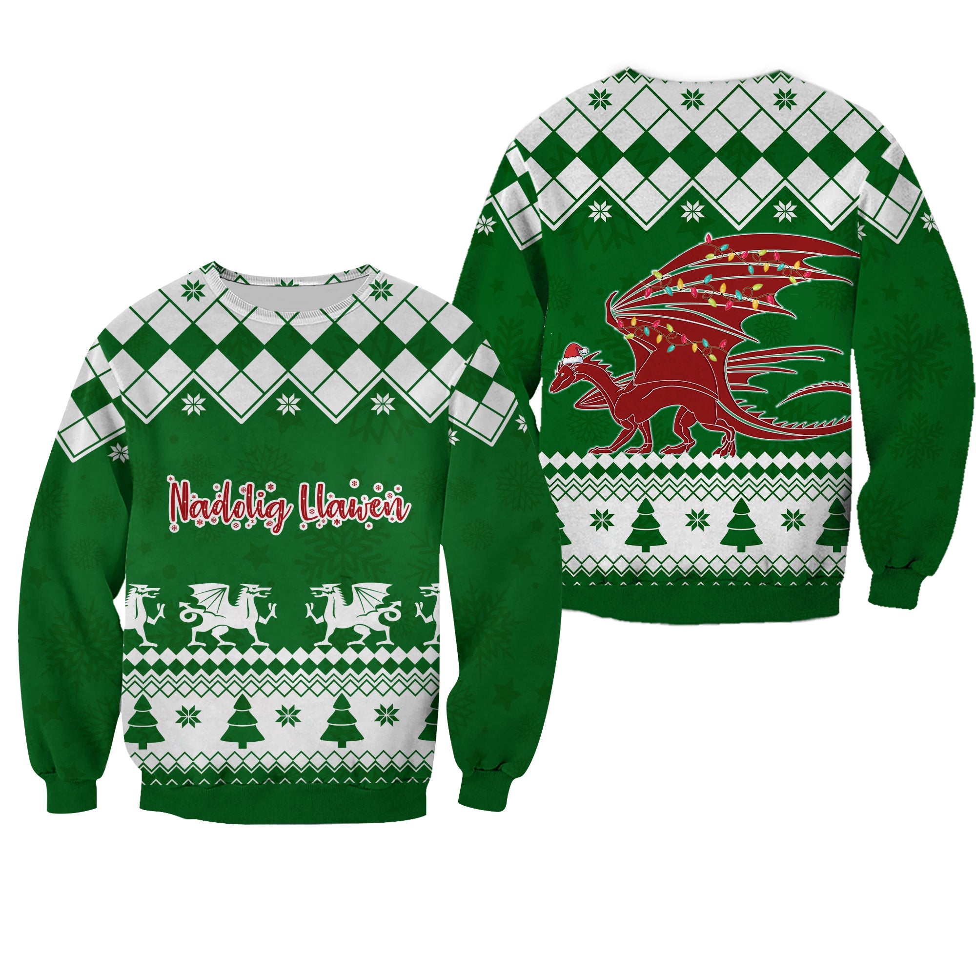 Red Dragon Nadolig Llawen Wales Christmas Sweatshirt - Simple Style - Wonder Print Shop
