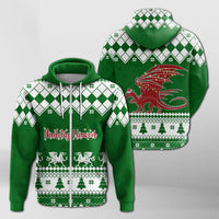 Red Dragon Nadolig Llawen Wales Christmas Zip-Hoodie - Simple Style - Wonder Print Shop