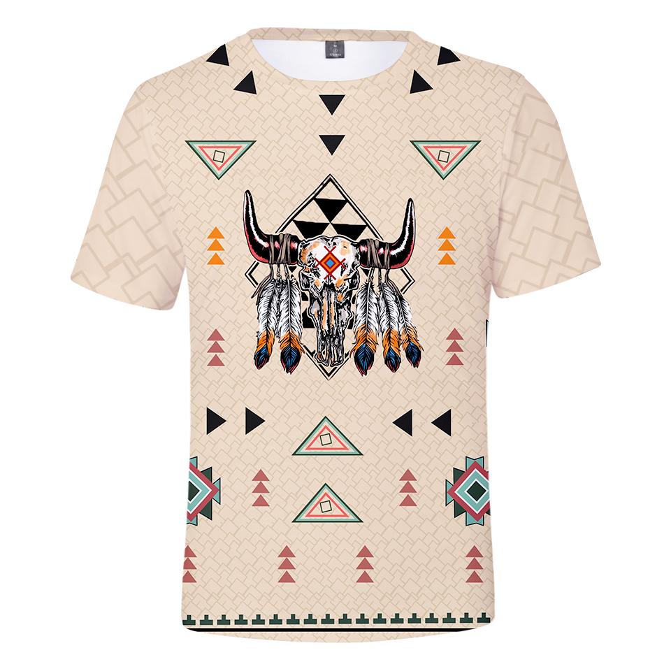 Native American Feather Bison Skull Head All over T Shirt LT10 - Wonder Print Shop