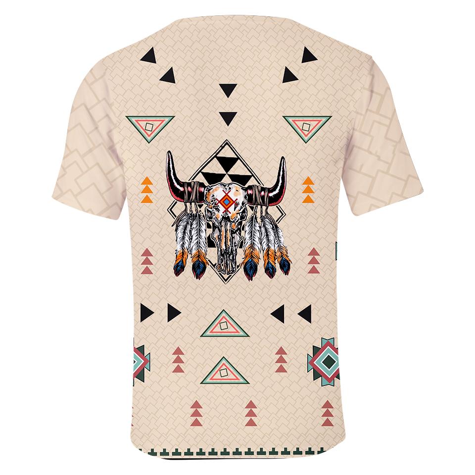 Native American Feather Bison Skull Head All over T Shirt LT10 - Wonder Print Shop