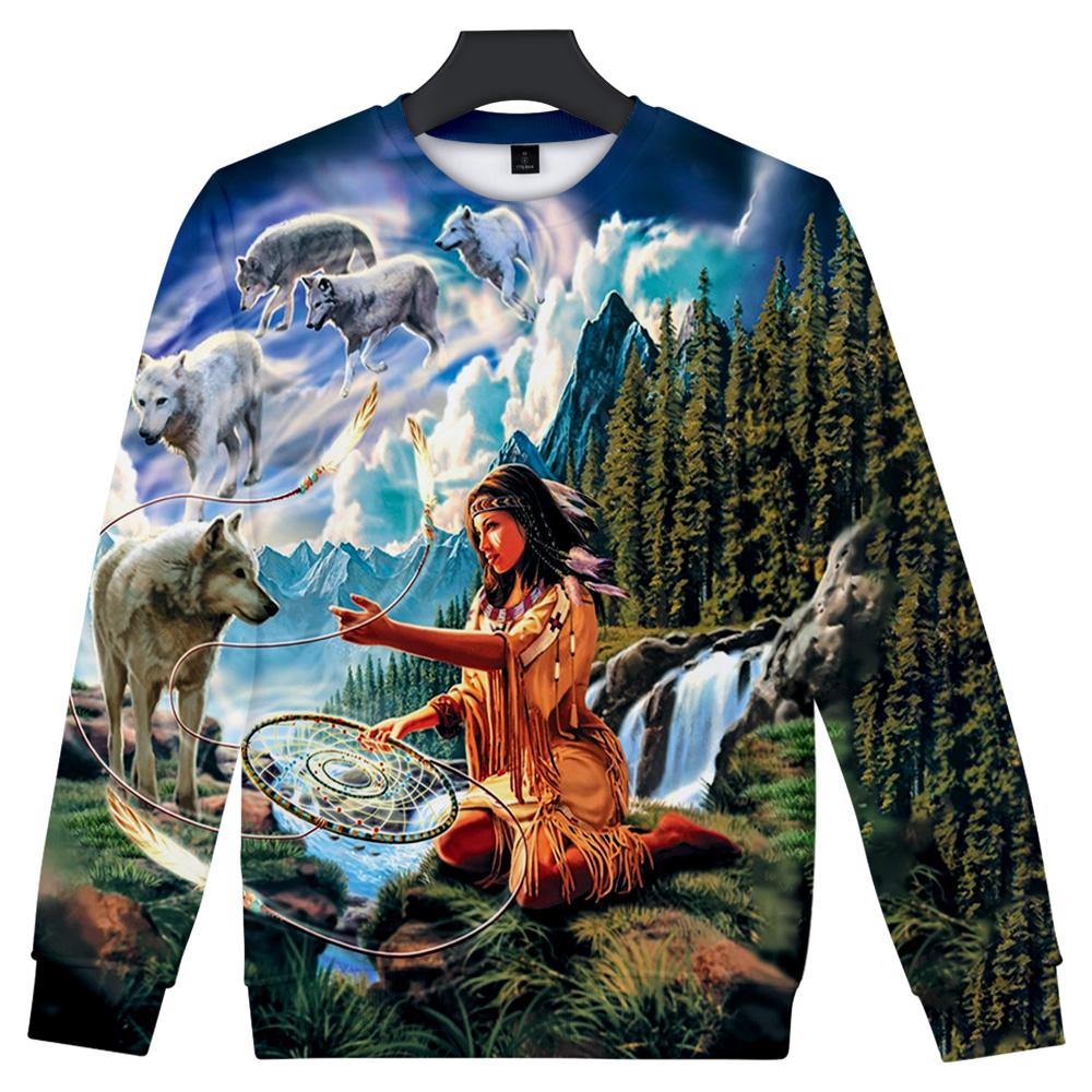 Wolf, Dreamcatcher and Native American Women Sweatshirt LT10 - Wonder Print Shop