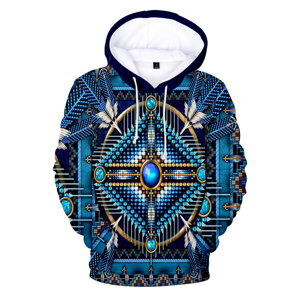 Native American Mandala Pattern Blue All Over Hoodie LT10 - Wonder Print Shop