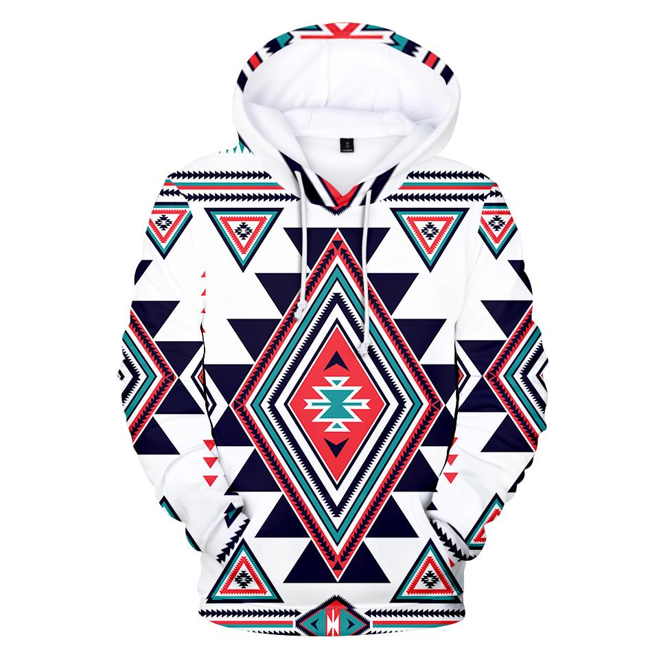 White Geometric Native American All Over Hoodie LT10 - Wonder Print Shop