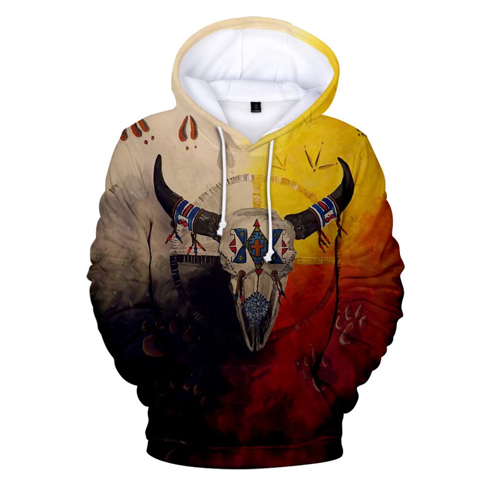 Native American 3D Bison Skull Unique All Over Hoodie LT10 - Wonder Print Shop