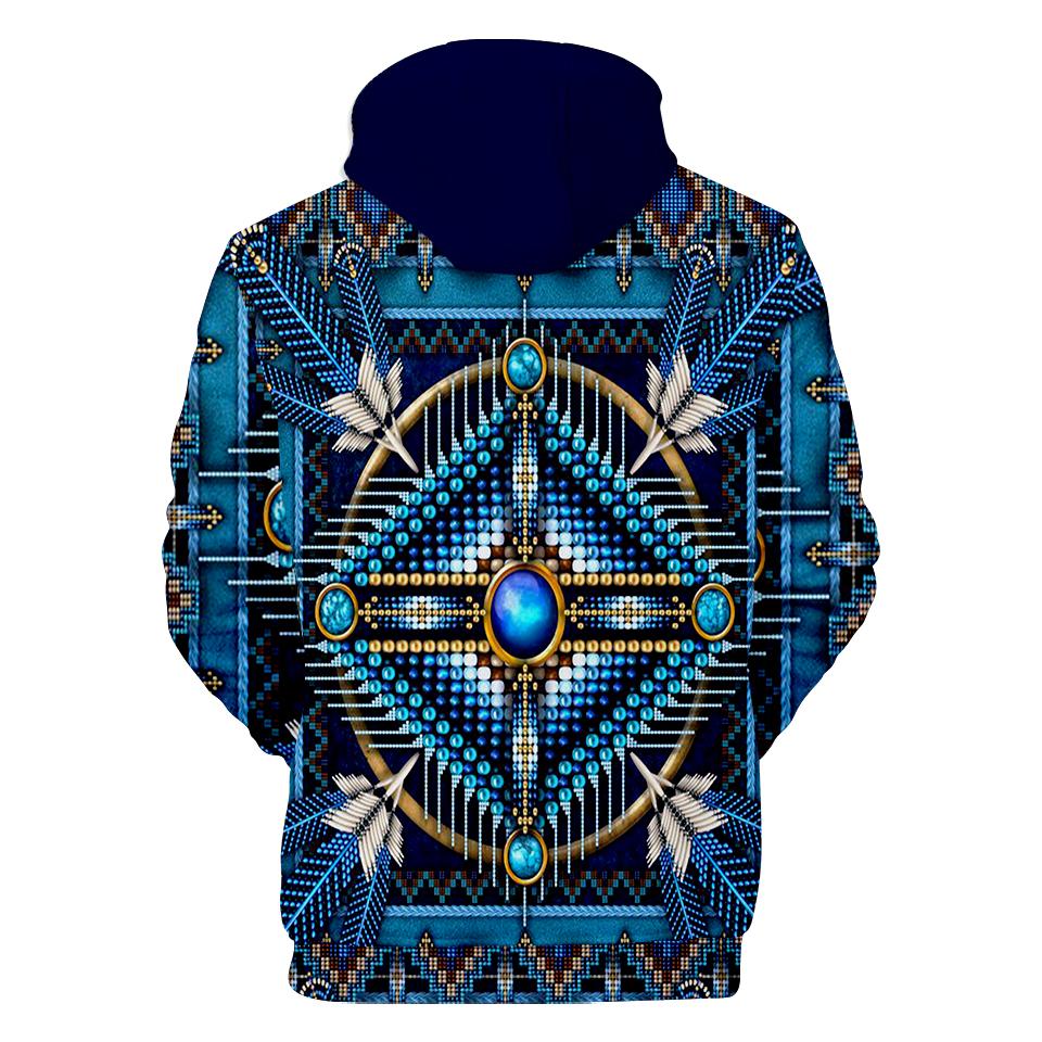 Native American Mandala Pattern Blue All Over Hoodie LT10 - Wonder Print Shop