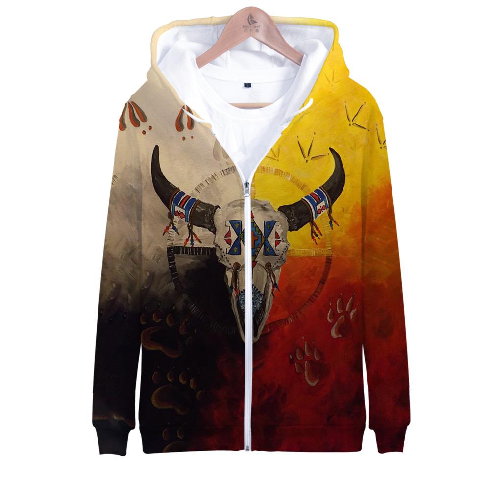 Native American 3D Bison Skull Unique All Over Hoodie LT10 - Wonder Print Shop