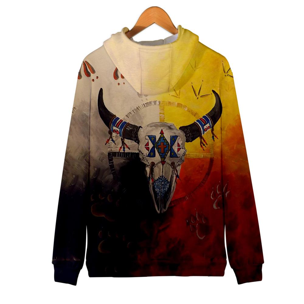 Native American 3D Bison Skull Unique All Over Hoodie LT10 - Wonder Print Shop